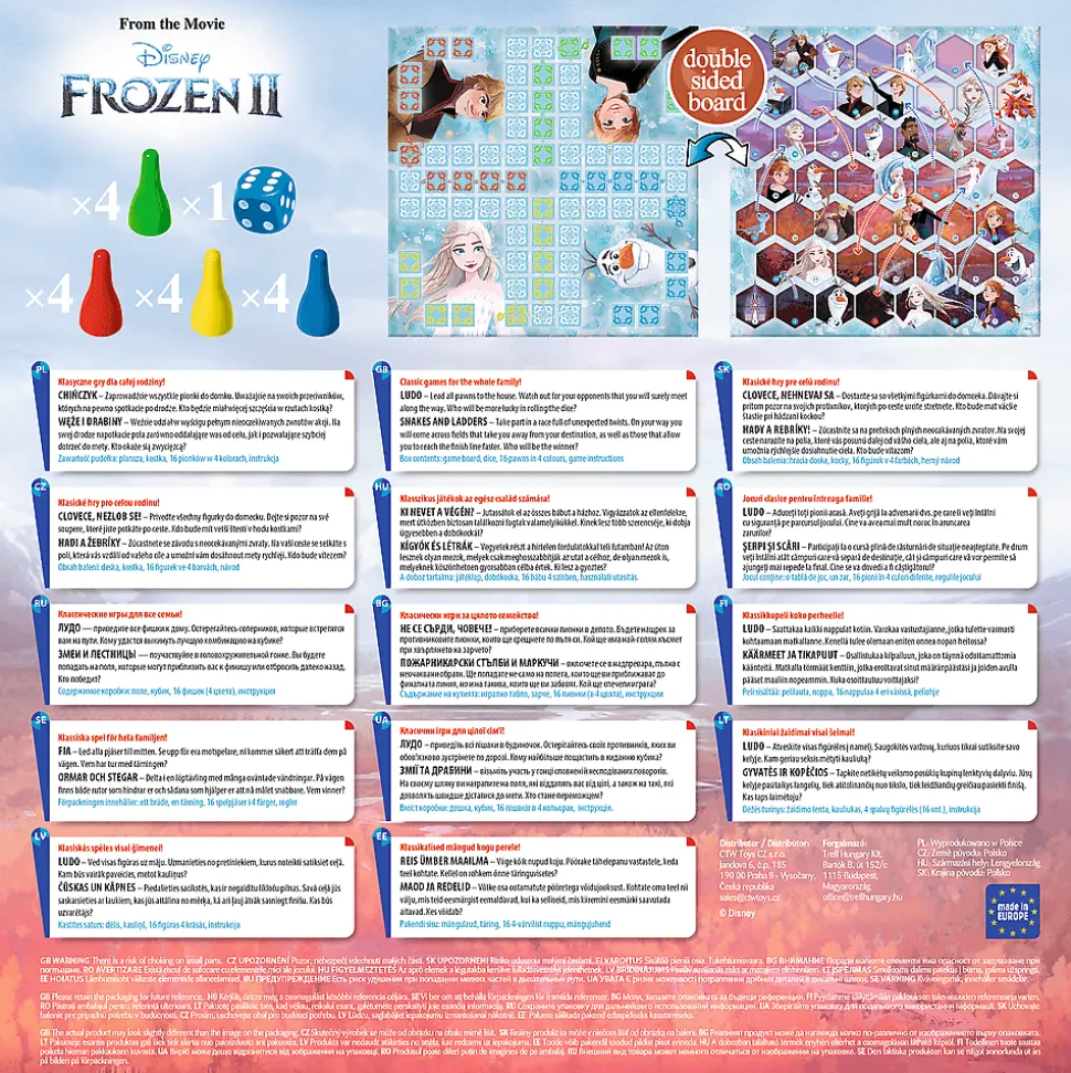 Gra dla dzieci 2w1 Chińczyk Węże i drabiny Kraina Lodu 2