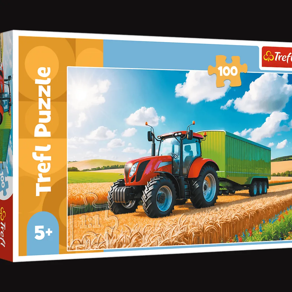 Puzzle 100 el. Maszyny rolinicze - traktor z przyczepą