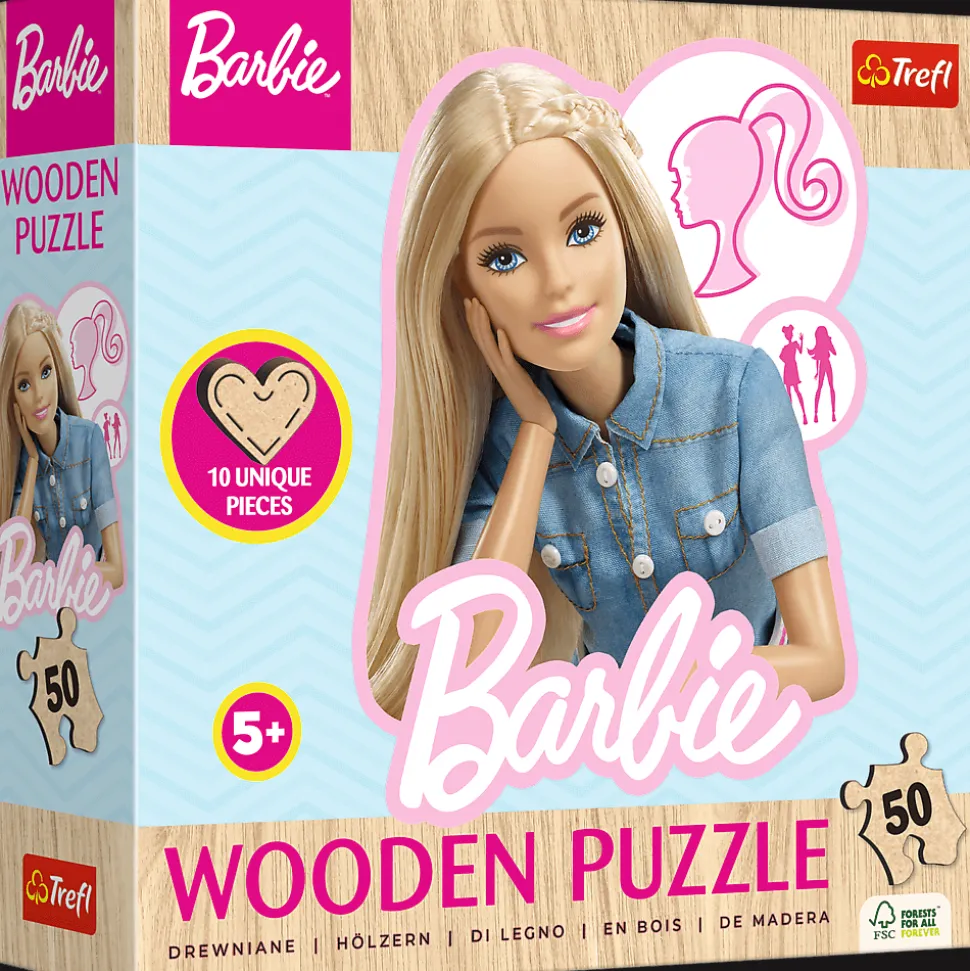 Puzzle drewniane Barbie 50 el. Ulubiona modna Barbie