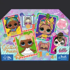 Puzzle Glittler w kuferku 70 el. Kolorowe Laleczki, L.O.L.