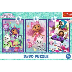 Puzzle Koci Domek Gabi 3 x 80 el. Kolorowe dni Gabby