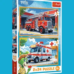Puzzle Rodzina Treflików 2 x 24 el. Wóz strażacki i karetka