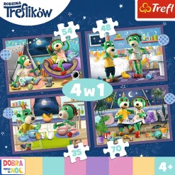 Puzzle 4w1 Rodzina Treflików Trefliki przed snem - Dobranoc, Trefliki na noc