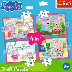 Puzzle 4w1 Świnka Peppa, Peppa uwielbia przygody