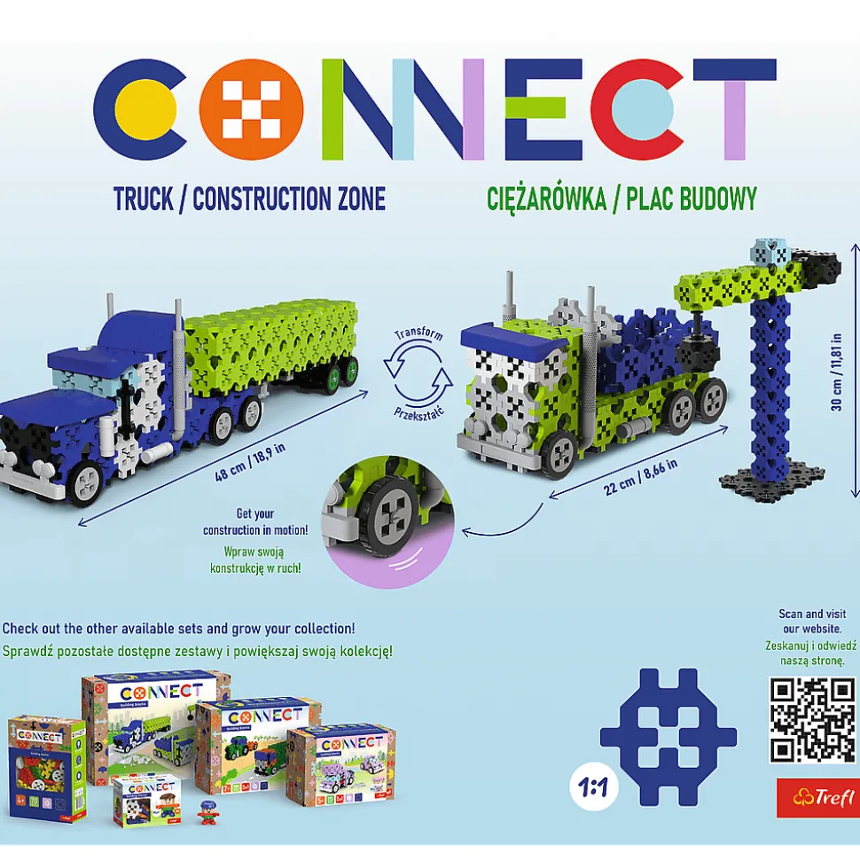 Zestaw klocków Connect 3w1: Ciężarówka / Plac budowy